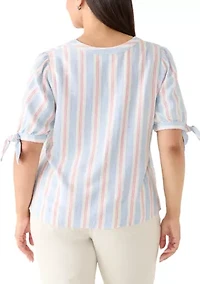 Plus Tie Elbow Woven Shirt