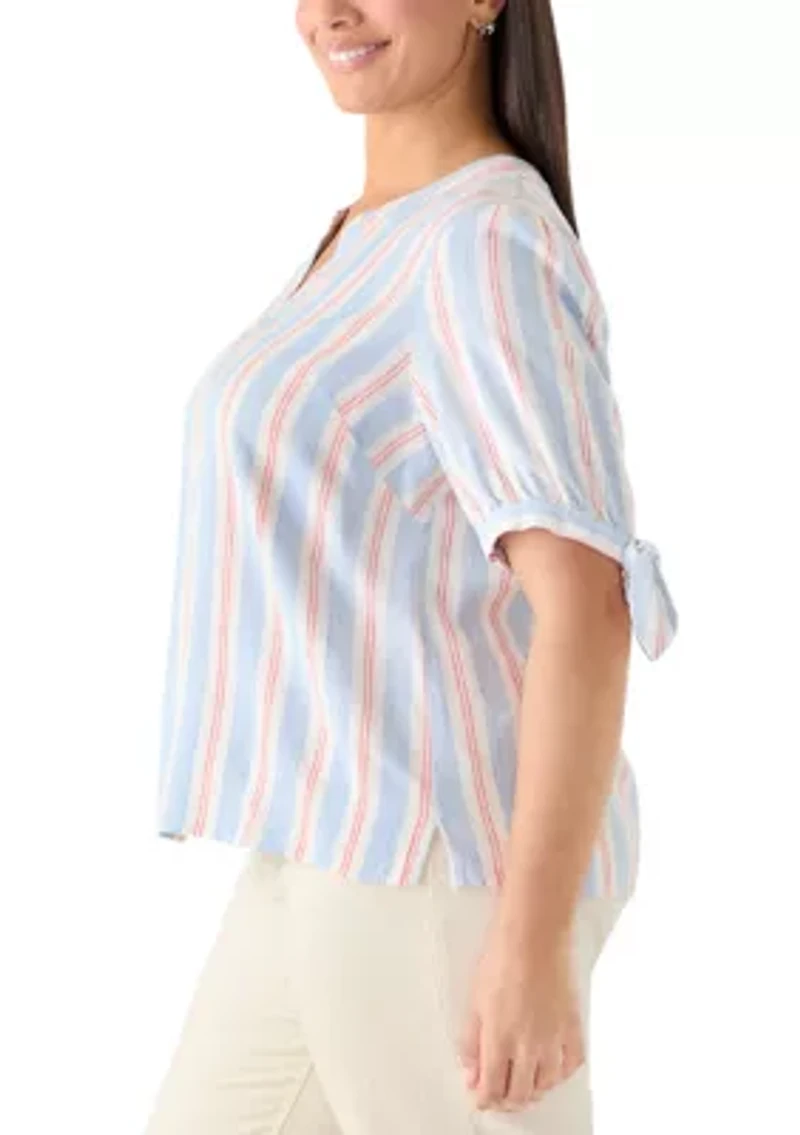 Plus Tie Elbow Woven Shirt