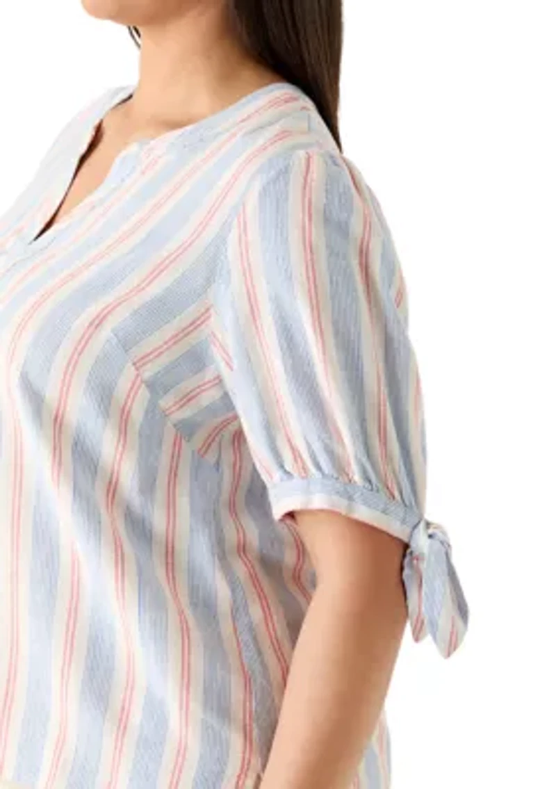 Plus Tie Elbow Woven Shirt