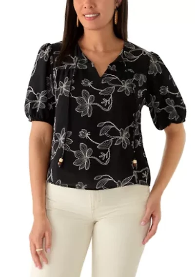 Women's Puff Sleeve Print Air Flow Top