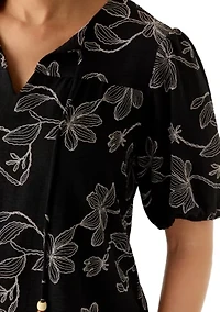 Women's Puff Sleeve Print Air Flow Top