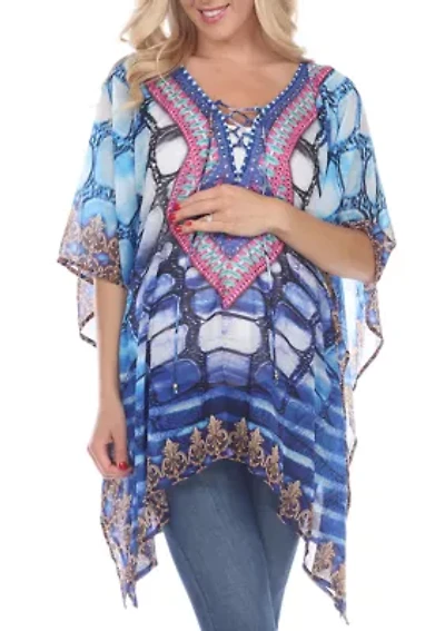 Maternity Plus Animal Print Caftan with Tie-up Neckline