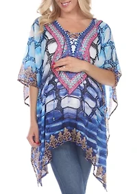 Maternity Plus Animal Print Caftan with Tie-up Neckline