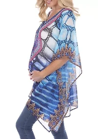 Maternity Plus Animal Print Caftan with Tie-up Neckline