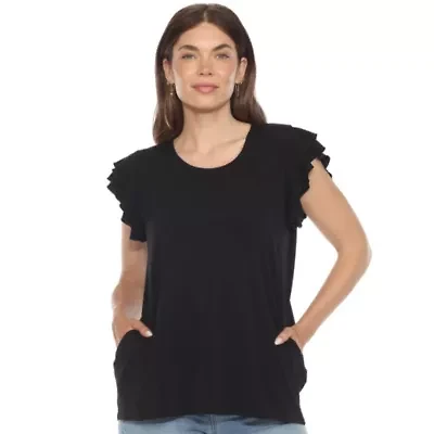 Women's Ruffle Sleeve Solid Top