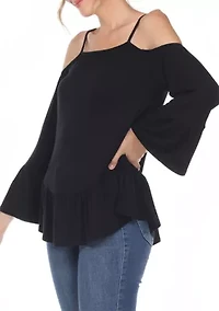 Cold Shoulder Ruffle Sleeve Top