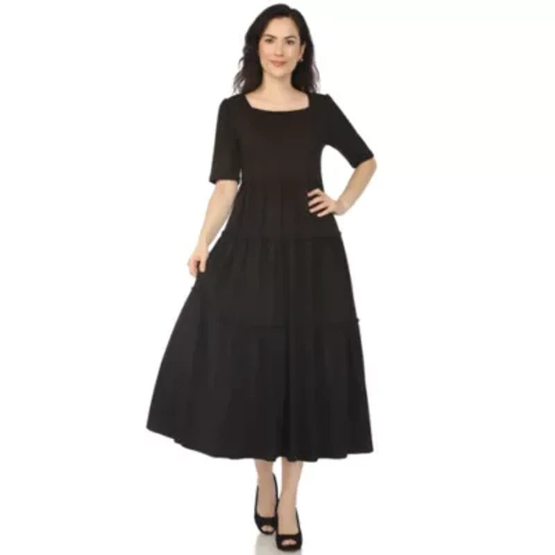 Women's Square Neck Short Sleeve Tiered Dress