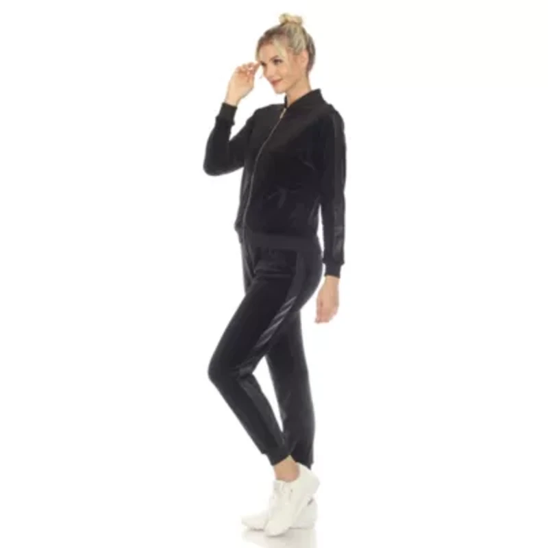 2-Piece Velour with Faux Leather Stripe