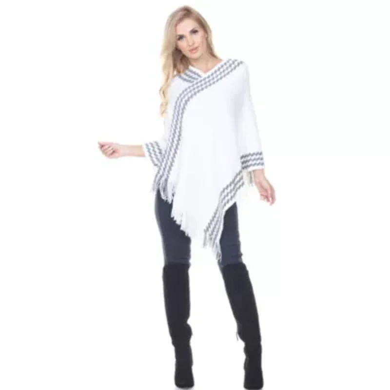 Women’s Knit Poncho with Fringe Hem