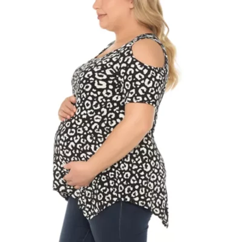 Women's Cold Shoulder Leopard Print Maternity Top