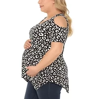 Women's Cold Shoulder Leopard Print Maternity Top