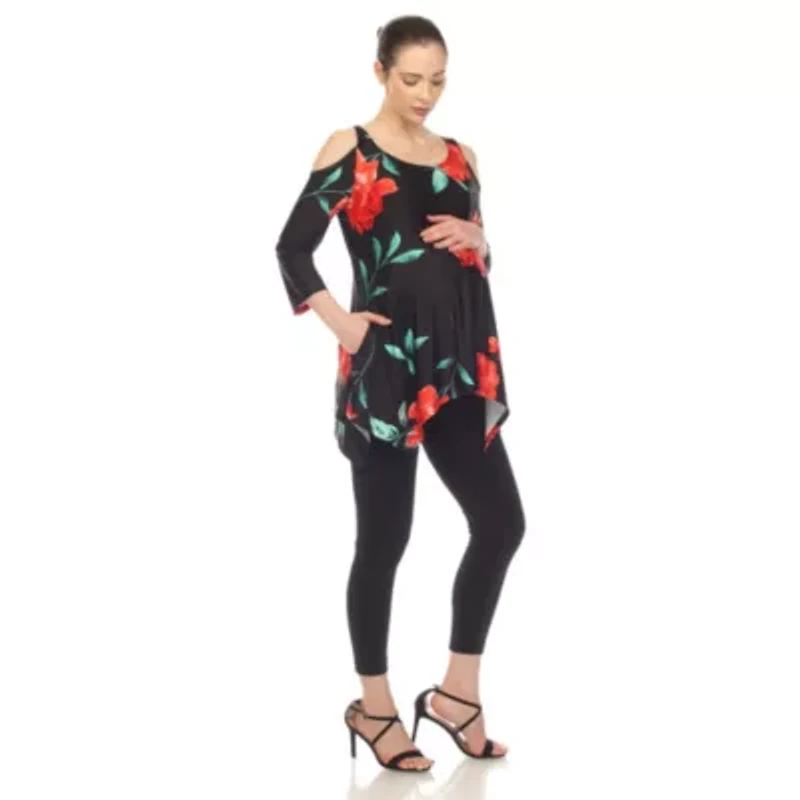 Maternity Floral Printed Cold Shoulder Tunic
