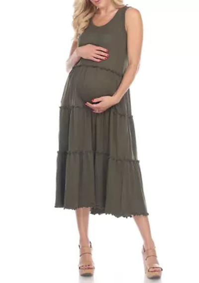 Maternity Scoop Neck Tiered Midi Dress