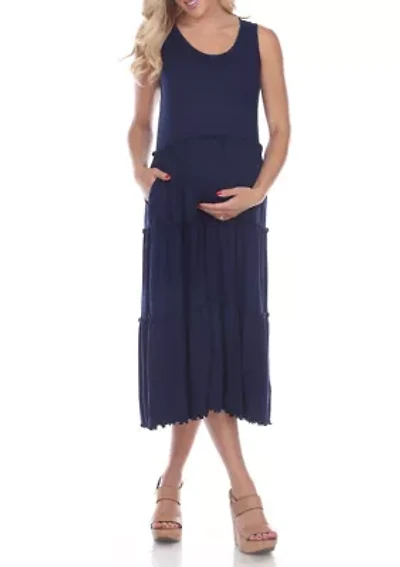 Maternity Scoop Neck Tiered Midi Dress