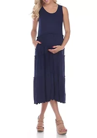 Maternity Scoop Neck Tiered Midi Dress