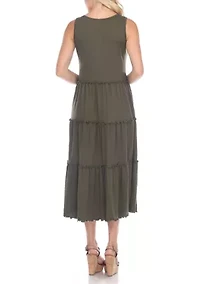 Maternity Scoop Neck Tiered Midi Dress