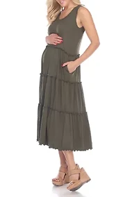 Maternity Scoop Neck Tiered Midi Dress