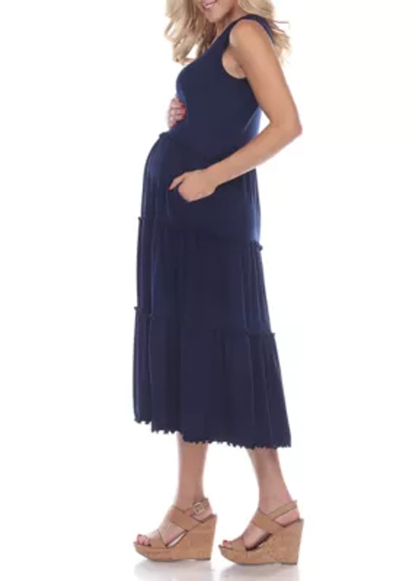 Maternity Scoop Neck Tiered Midi Dress