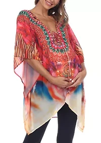 Maternity Short Caftan with Tie-up Neckline