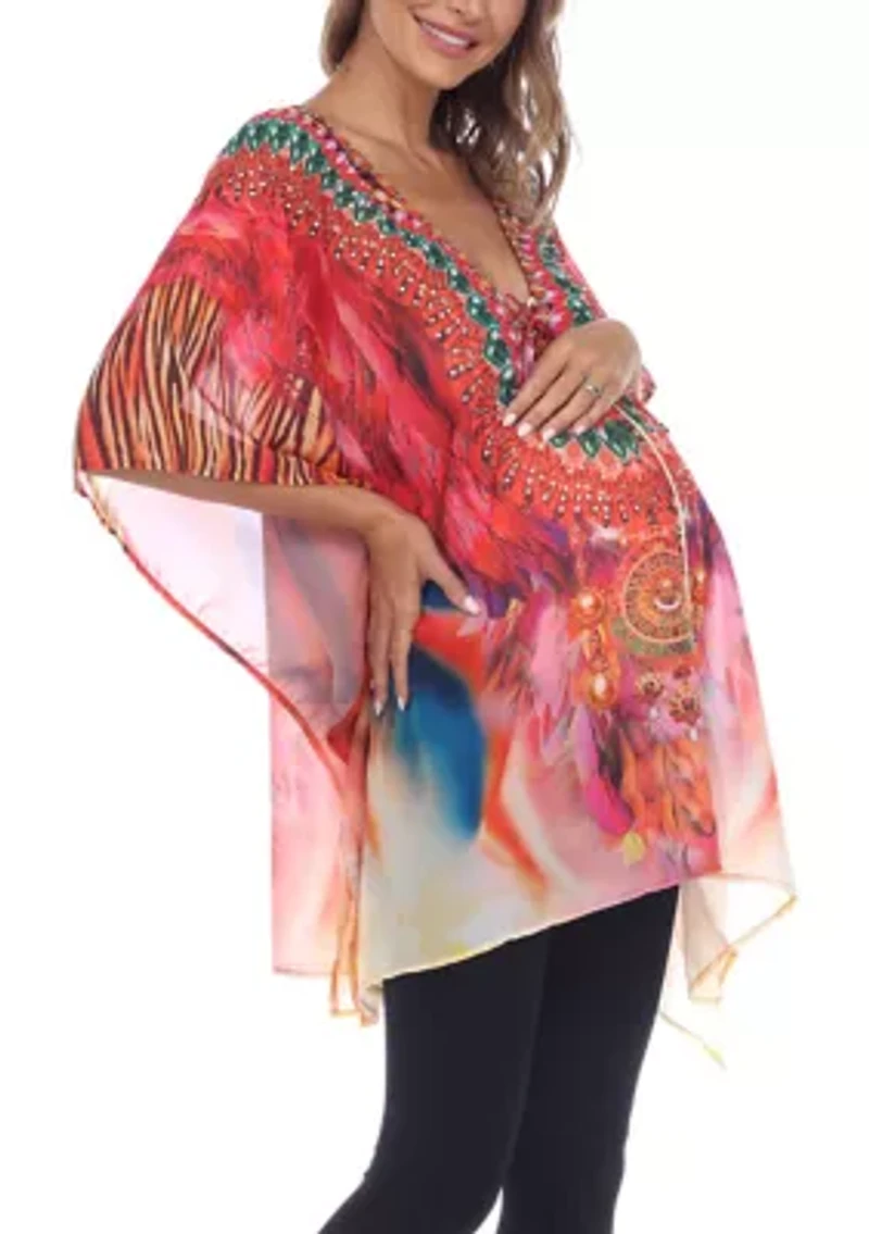 Maternity Short Caftan with Tie-up Neckline