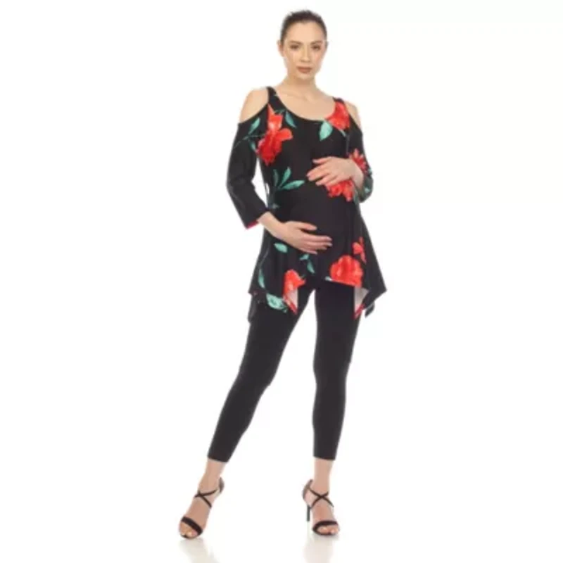 Maternity Floral Printed Cold Shoulder Tunic