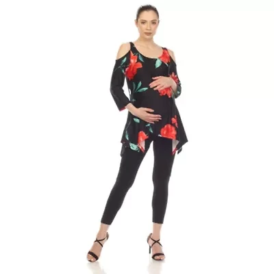 Maternity Floral Printed Cold Shoulder Tunic