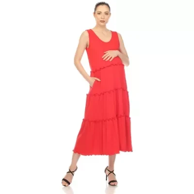Maternity Scoop Neck Tiered Midi Dress