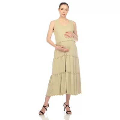 Maternity Scoop Neck Tiered Midi Dress