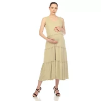 Maternity Scoop Neck Tiered Midi Dress