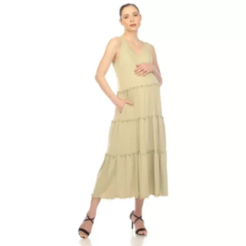 Maternity Scoop Neck Tiered Midi Dress