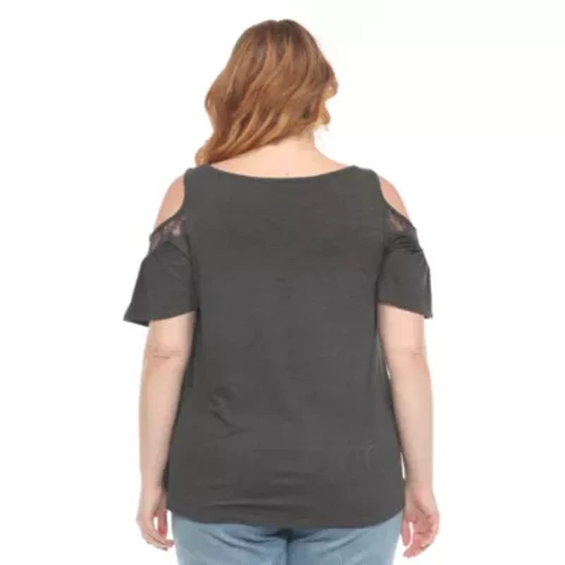 Plus Cold Shoulder Lace Trim Knit Top