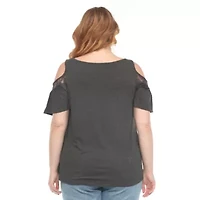 Plus Cold Shoulder Lace Trim Knit Top