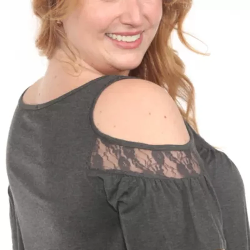 Plus Cold Shoulder Lace Trim Knit Top