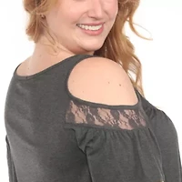 Plus Cold Shoulder Lace Trim Knit Top