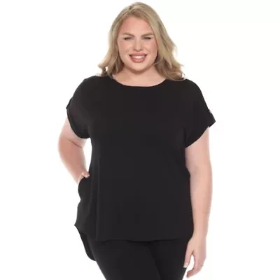 Plus Folded Short Sleeve Solid Top