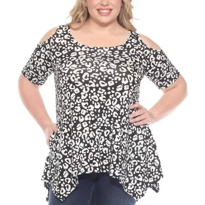 Plus Cold Shoulder Leopard Print Short Sleeve Tunic Top