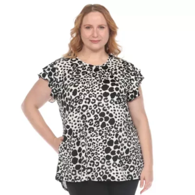 Plus Bold Leopard Print Ruffle Sleeve Top