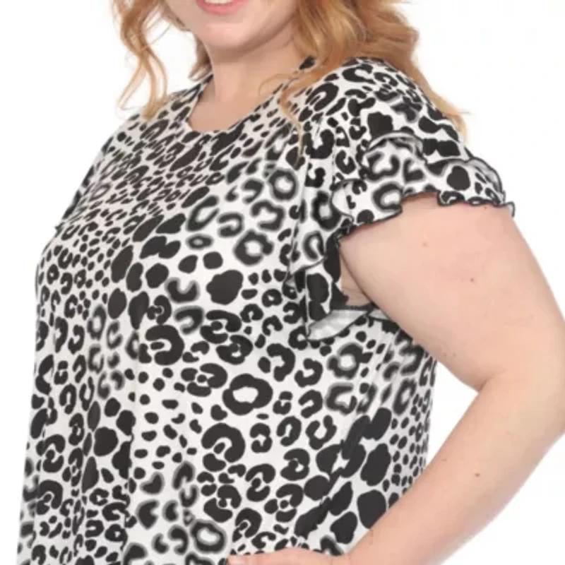 Plus Bold Leopard Print Ruffle Sleeve Top