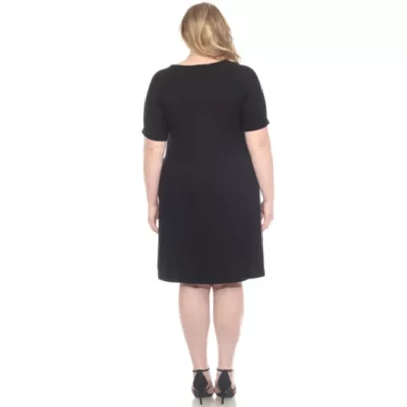 Plus Short Sleeve Criss-Cross Neck A-Line Dress