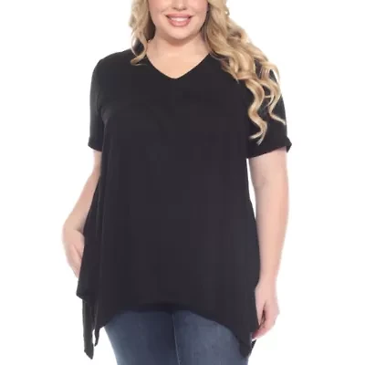 Plus Short Sleeve Shirred Front Knit Tunic Top with Pockets