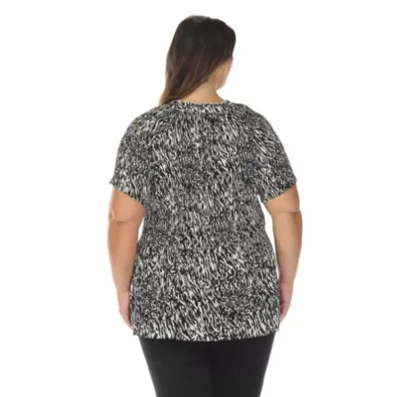 Plus Short Sleeve Printed Peplum Top