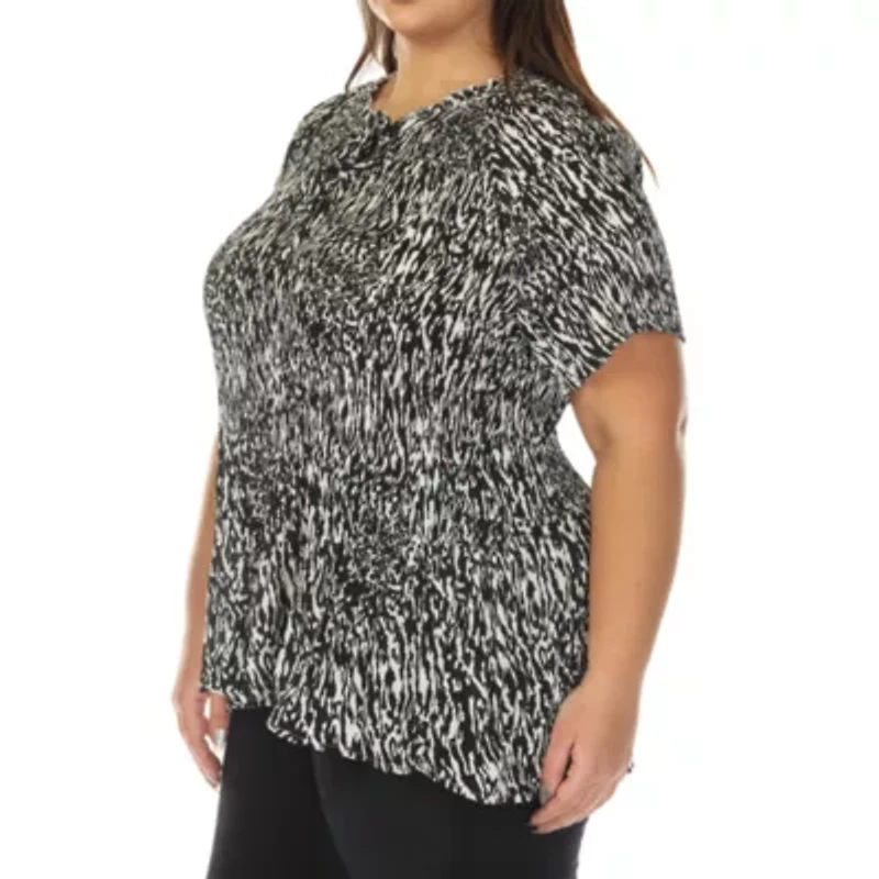 Plus Short Sleeve Printed Peplum Top
