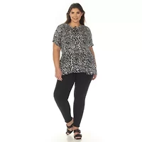 Plus Short Sleeve Printed Peplum Top