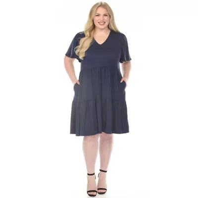 Plus V-Neck Short Sleeve Dress
