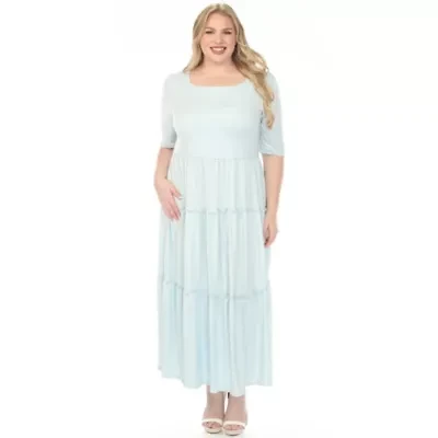 Plus Square Neck Short Sleeve Tiered Dress