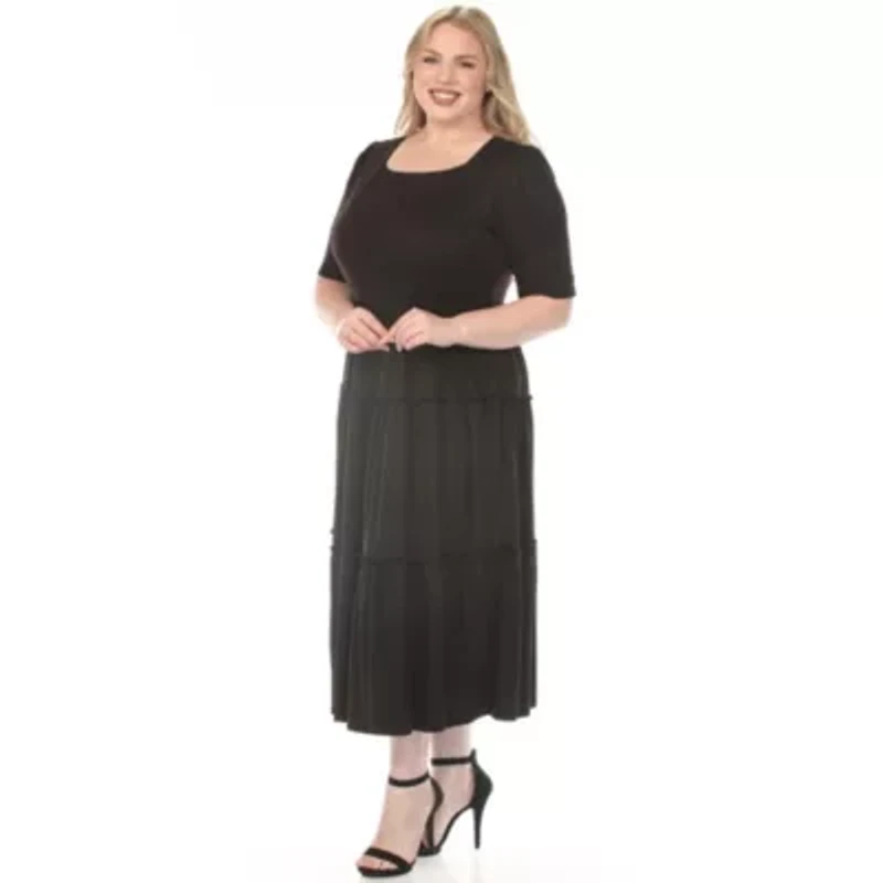 Plus Square Neck Short Sleeve Tiered Dress