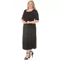 Plus Square Neck Short Sleeve Tiered Dress