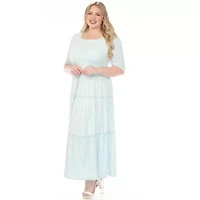 Plus Square Neck Short Sleeve Tiered Dress