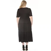 Plus Square Neck Short Sleeve Tiered Dress