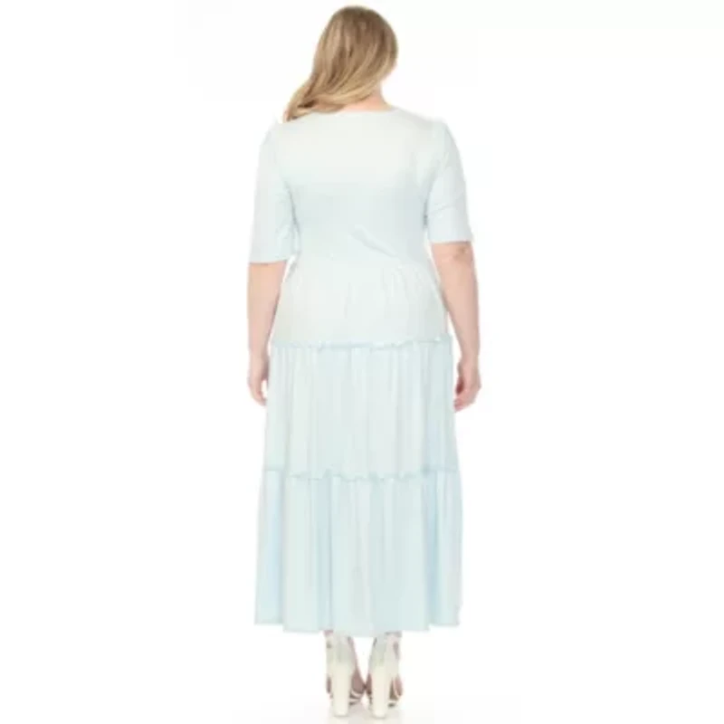 Plus Square Neck Short Sleeve Tiered Dress